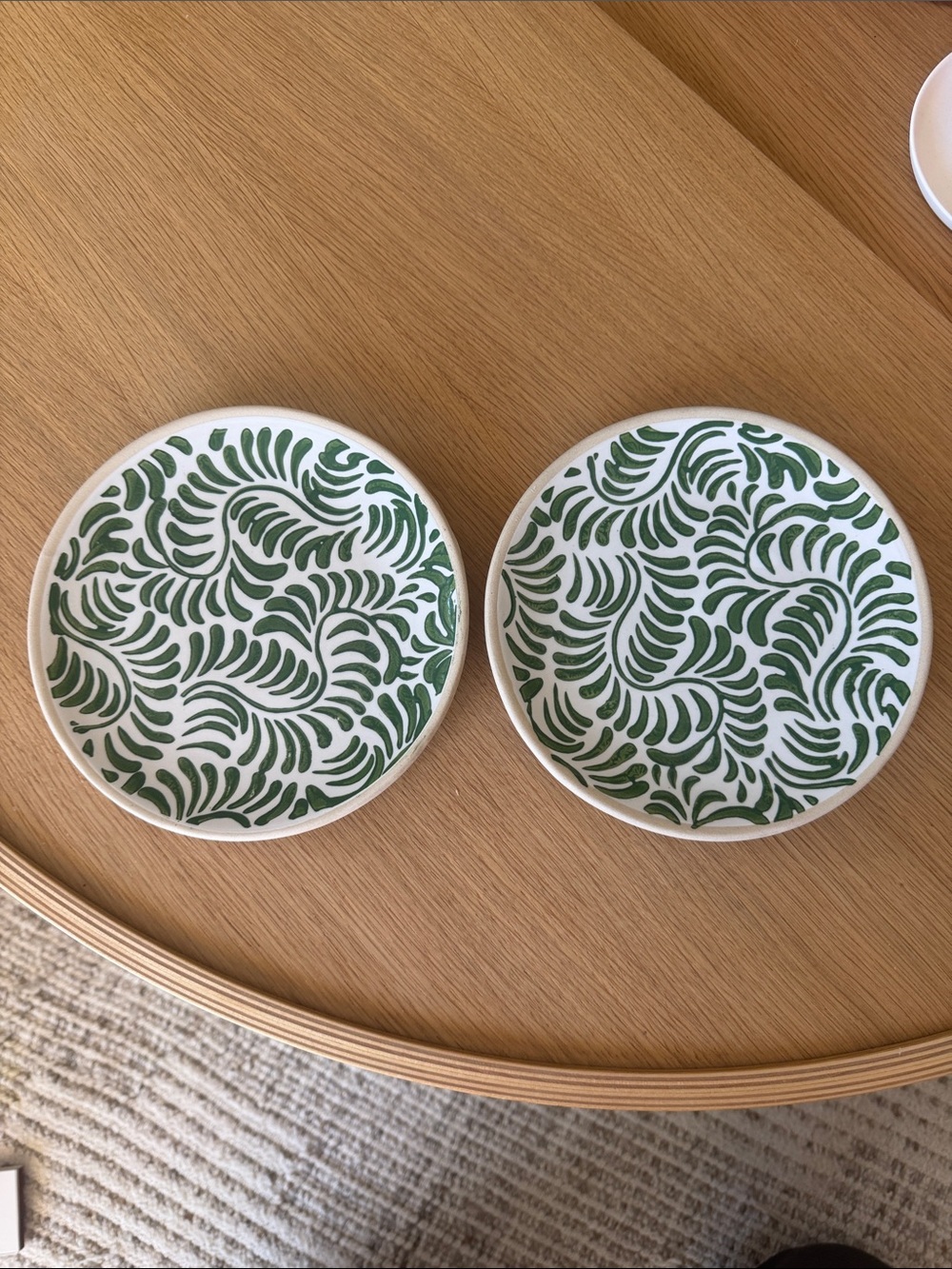 Green Leaf Pattern Small Plates from Mud Pie (Set of 2)